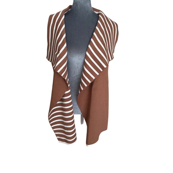 Rachel Zoe Brown & White Striped Open Front Vest NWT - Picture 2 of 6